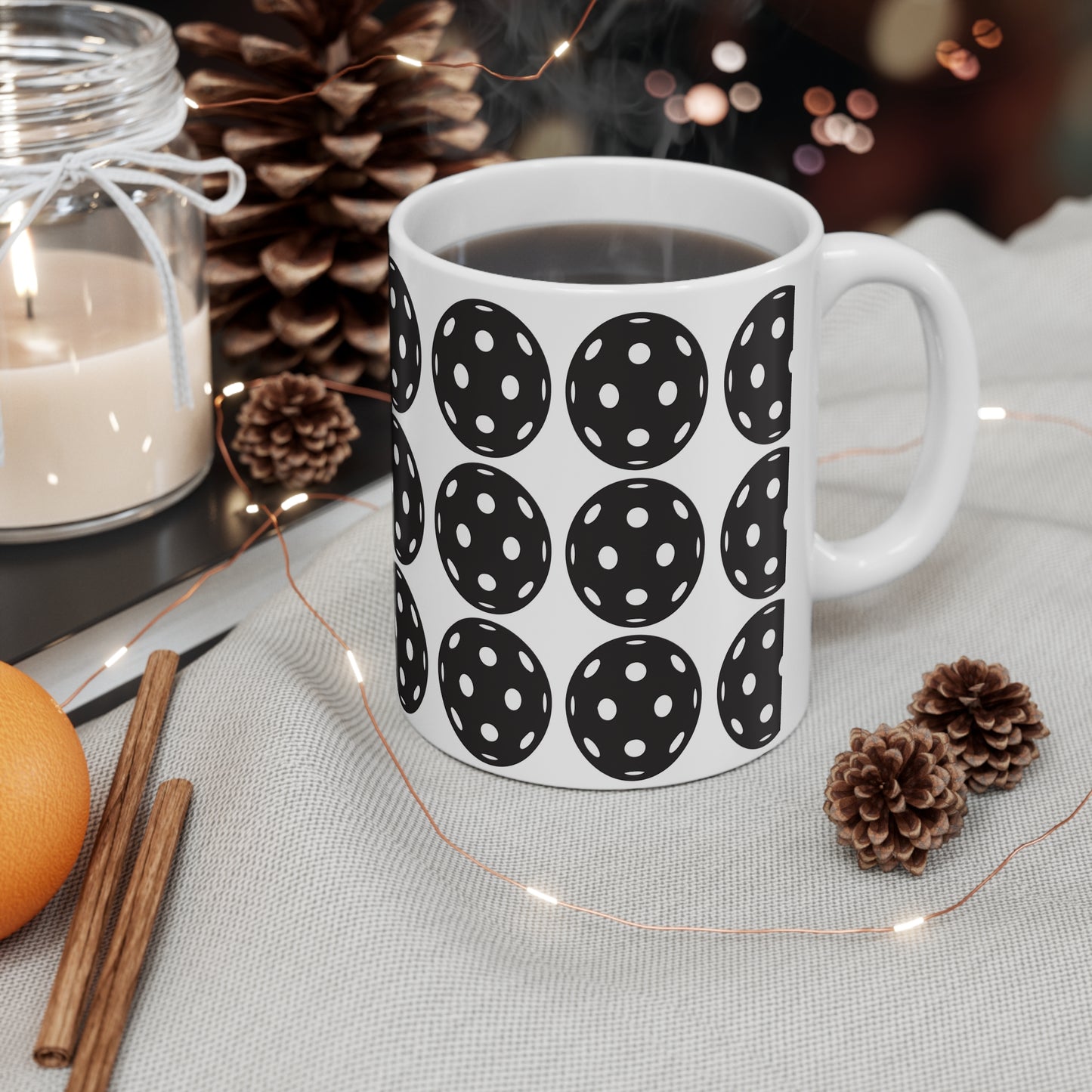 Pickleball Pattern Ceramic Mug, 11oz