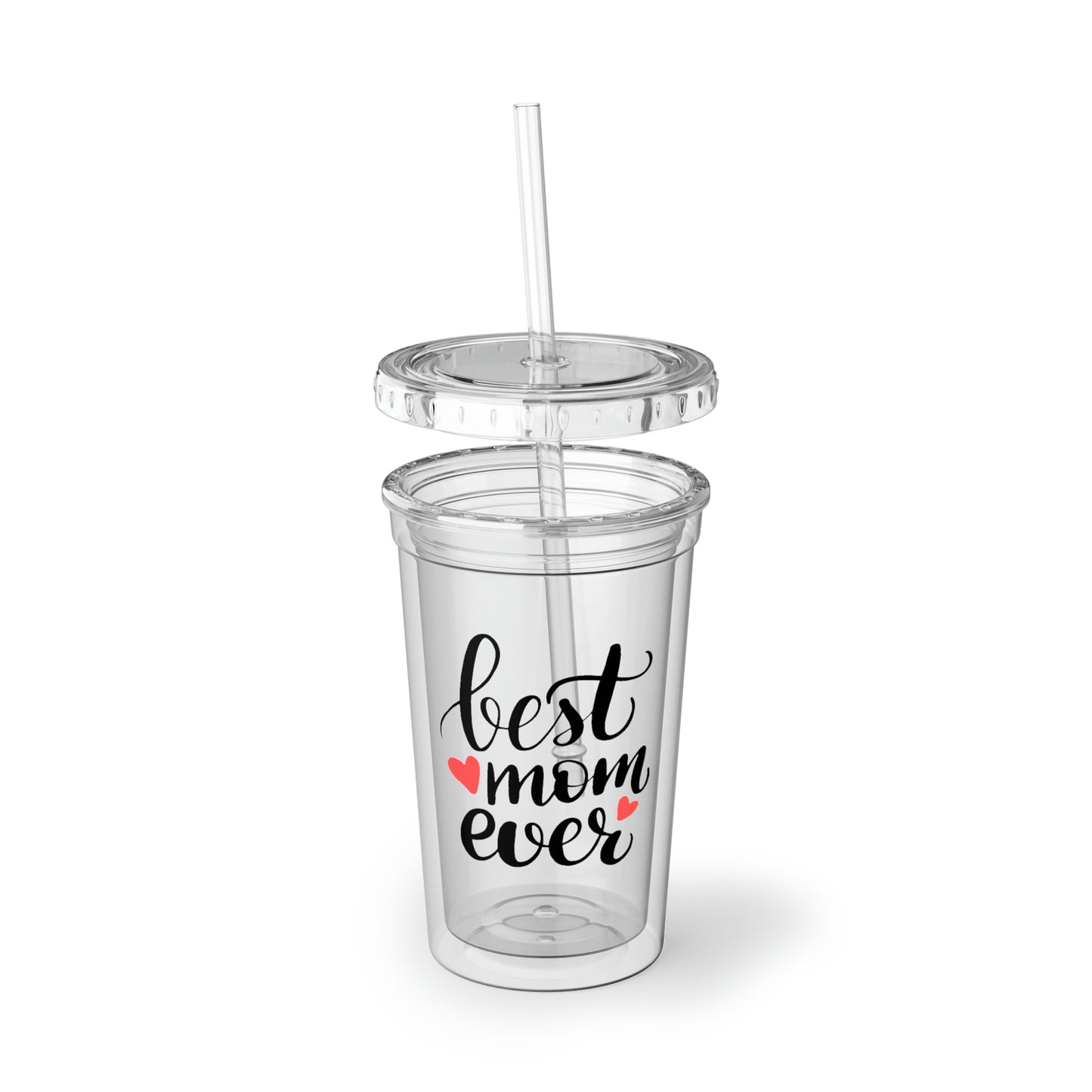 Best Mom Ever - 16oz Acrylic Cup - Clear Plastic Tumbler with Straw, Reusable Travel Ice Coffee Mug, Double Wall Insulated Tumbler With Straw And Lid