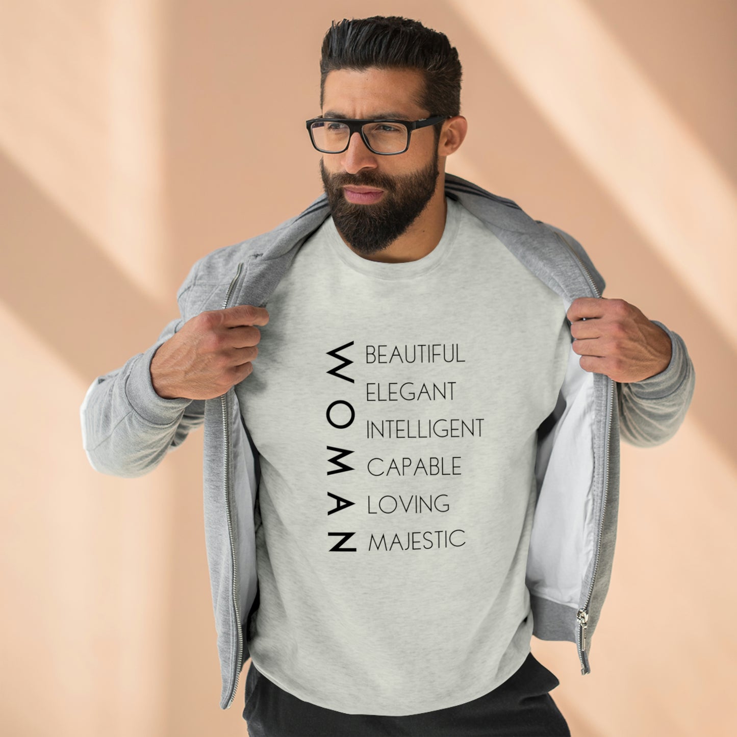 Woman - Unisex Premium Crewneck Sweatshirt - Empowerment Message, Soft Plush Sweatshirt, Strong Woman Gift, Gift Idea for Women