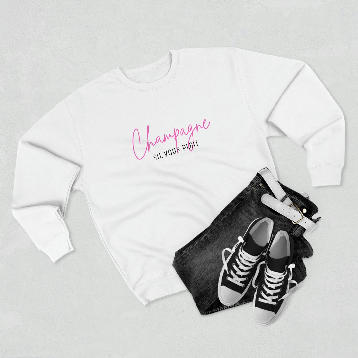 Champagne Sil Vous Plait - Premium Crewneck Sweatshirt - Novelty Gift for Champagne Lovers, Gift for Mom, Daughter
