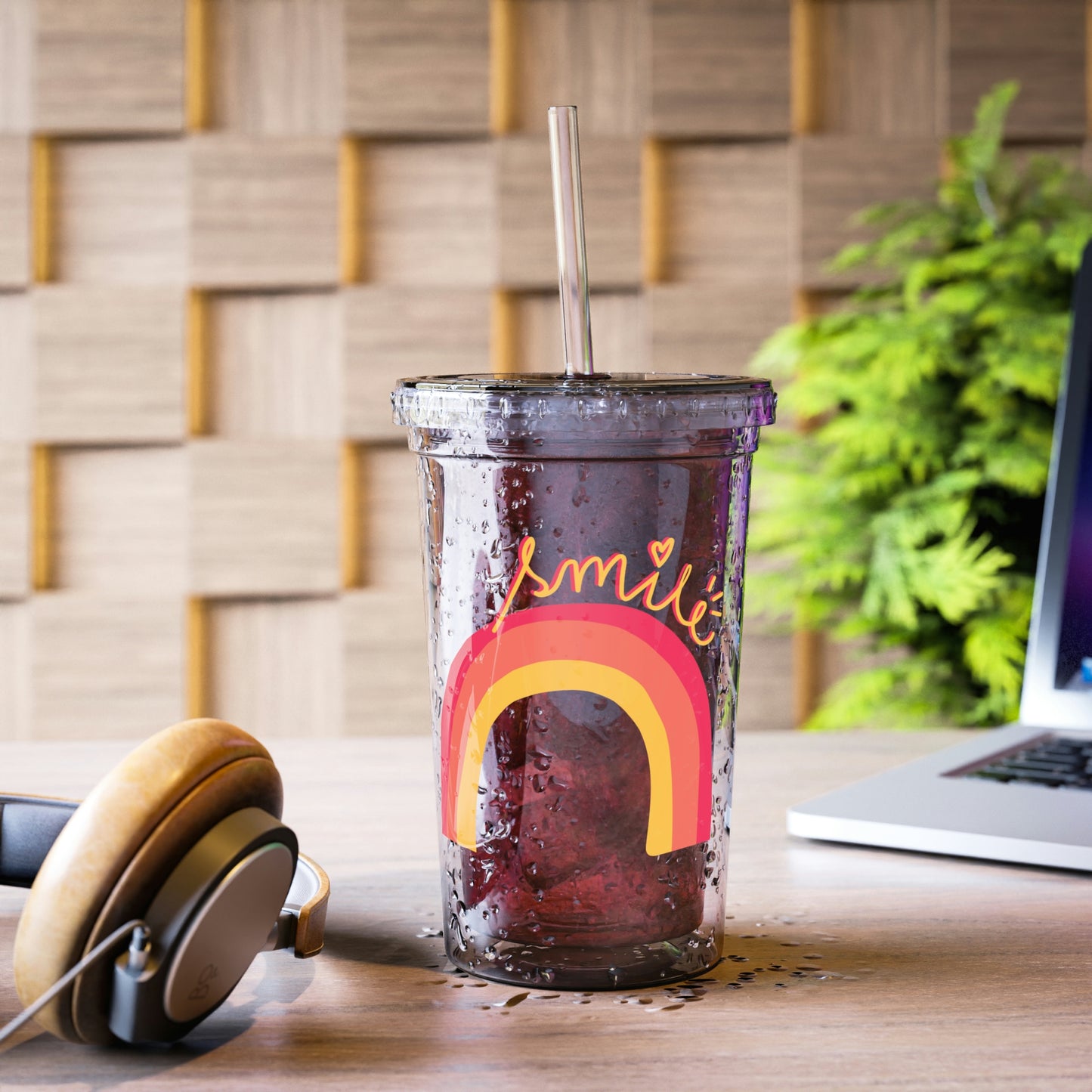 Smile - 16oz Acrylic Cup - Clear Plastic Tumbler with Straw, Reusable Travel Ice Coffee Mug, Double Wall Insulated Tumbler With Straw And Lid
