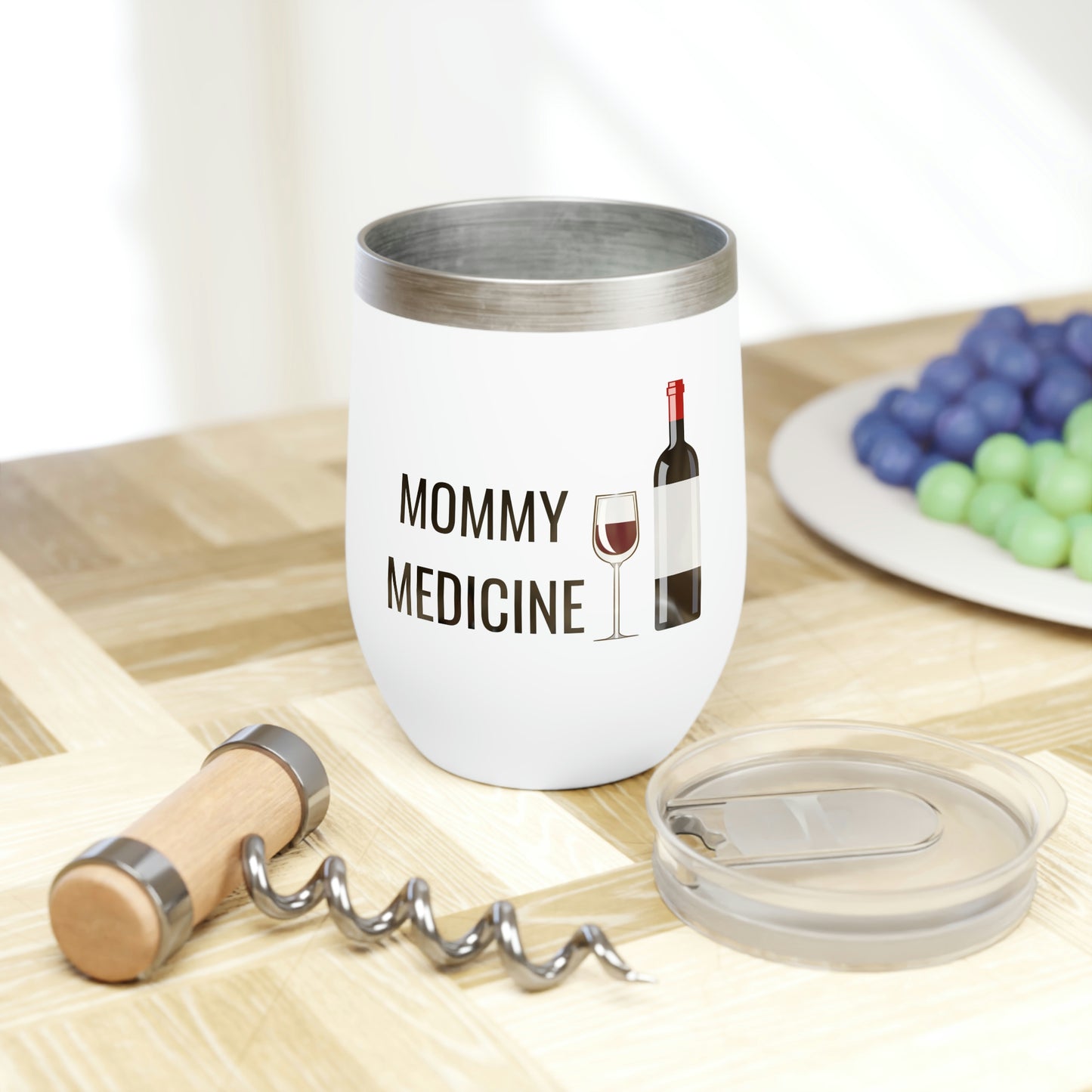 Mommy Medicine - 12oz Wine Tumbler, Wine Tumbler Funny Birthday Gag Gift, Insulated Cup for Alcohol