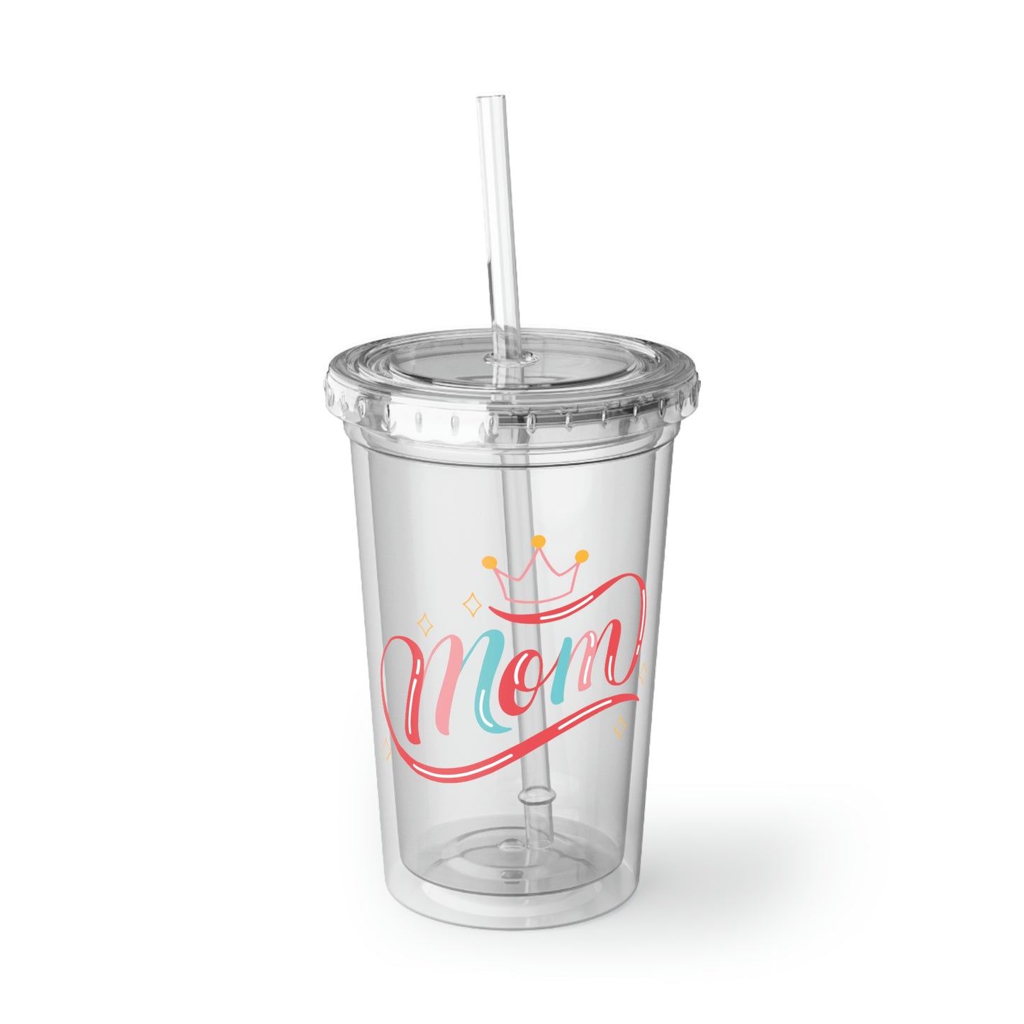 Mom - 16oz Acrylic Cup - Clear Plastic Tumbler with Straw, Double Wall Insulated Tumbler With Straw And Lid, Gift for Mom, Novelty Mother's Day Gift