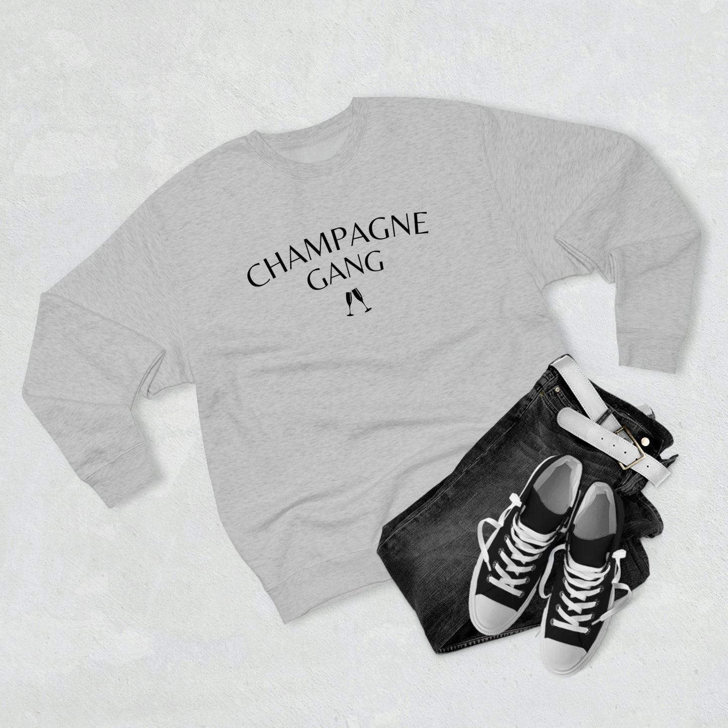 Champagne Gang - Premium Crew Neck Sweatshirt - Black Font - Funny Sayings, Sarcastic Sassy Novelty Sweatshirt, Champagne Bubbly Lover Gift