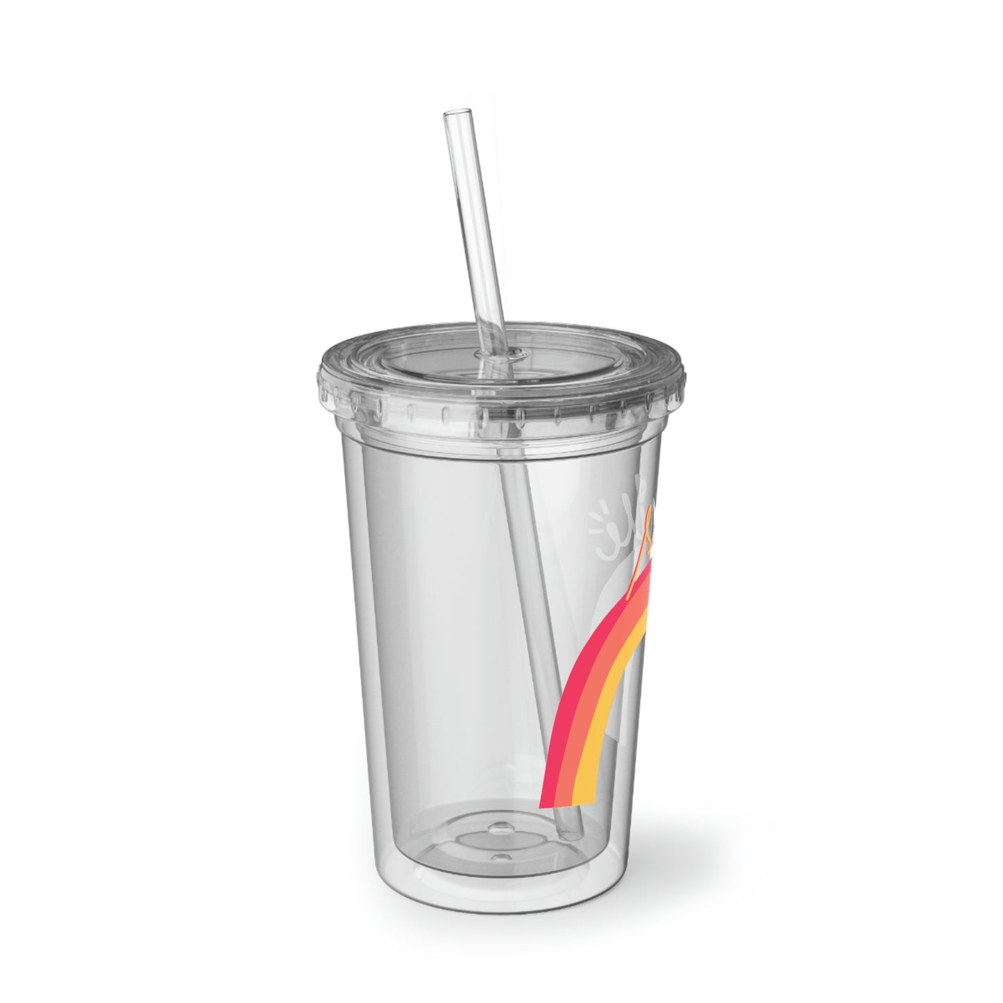 Smile - 16oz Acrylic Cup - Clear Plastic Tumbler with Straw, Reusable Travel Ice Coffee Mug, Double Wall Insulated Tumbler With Straw And Lid