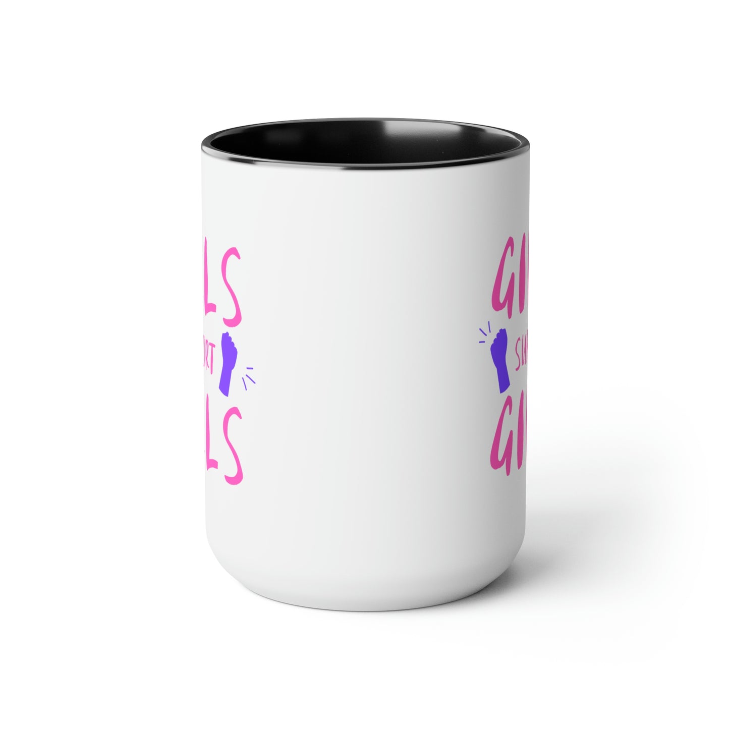 Girls Support Girls - 15oz Large Coffee Mugs - Inspirational Pink Coffee Mug, Gift for Women, Girl Power Gift, Gift for Women's History Month