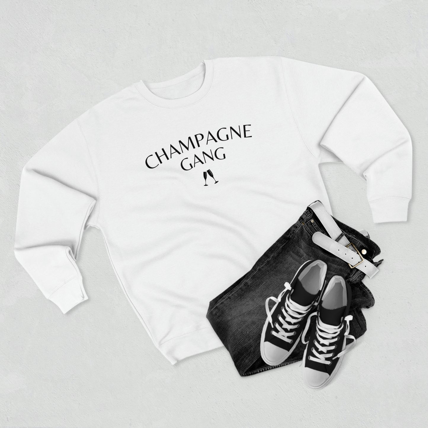 Champagne Gang - Premium Crew Neck Sweatshirt - Black Font - Funny Sayings, Sarcastic Sassy Novelty Sweatshirt, Champagne Bubbly Lover Gift