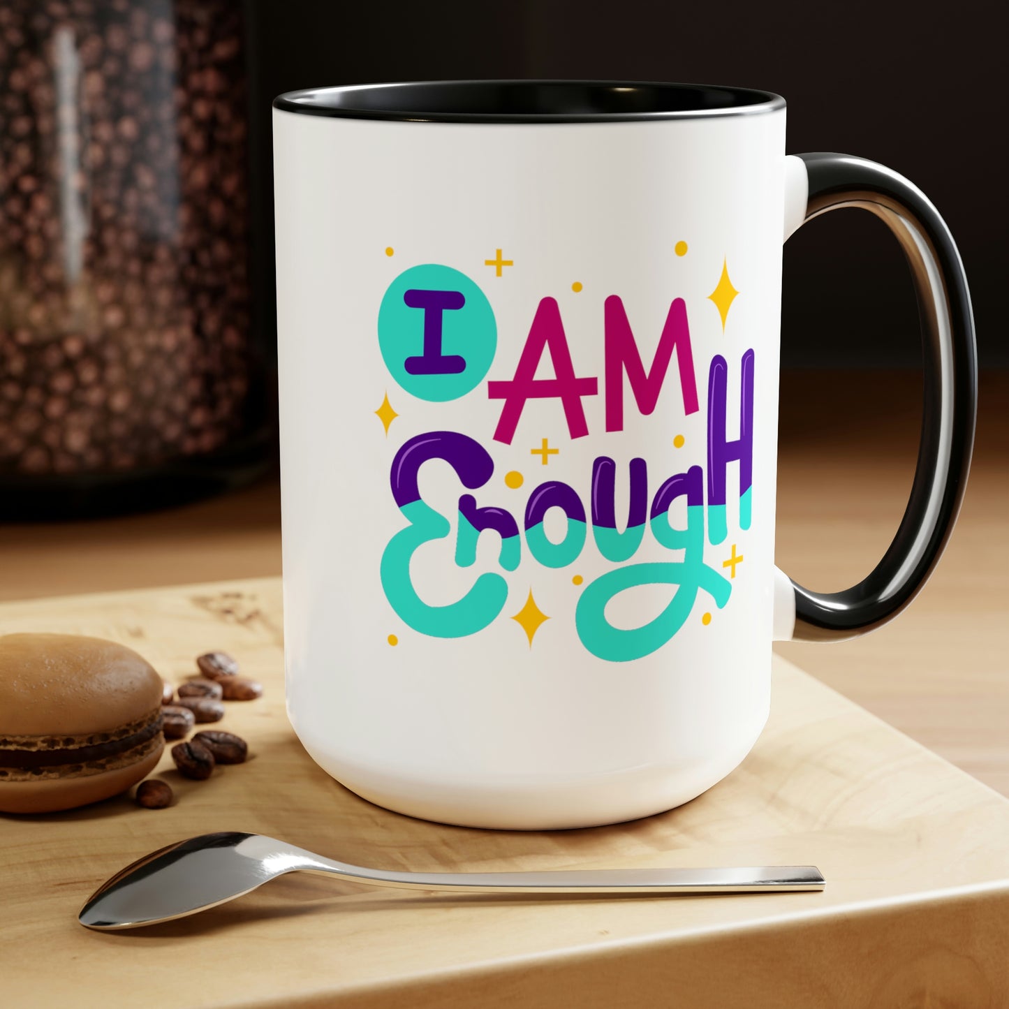 I Am Enough - 15oz Large Coffee Mugs - Inspirational Pink Coffee Mug, Gift for Women, Girl Power Gift, Gift for Women's