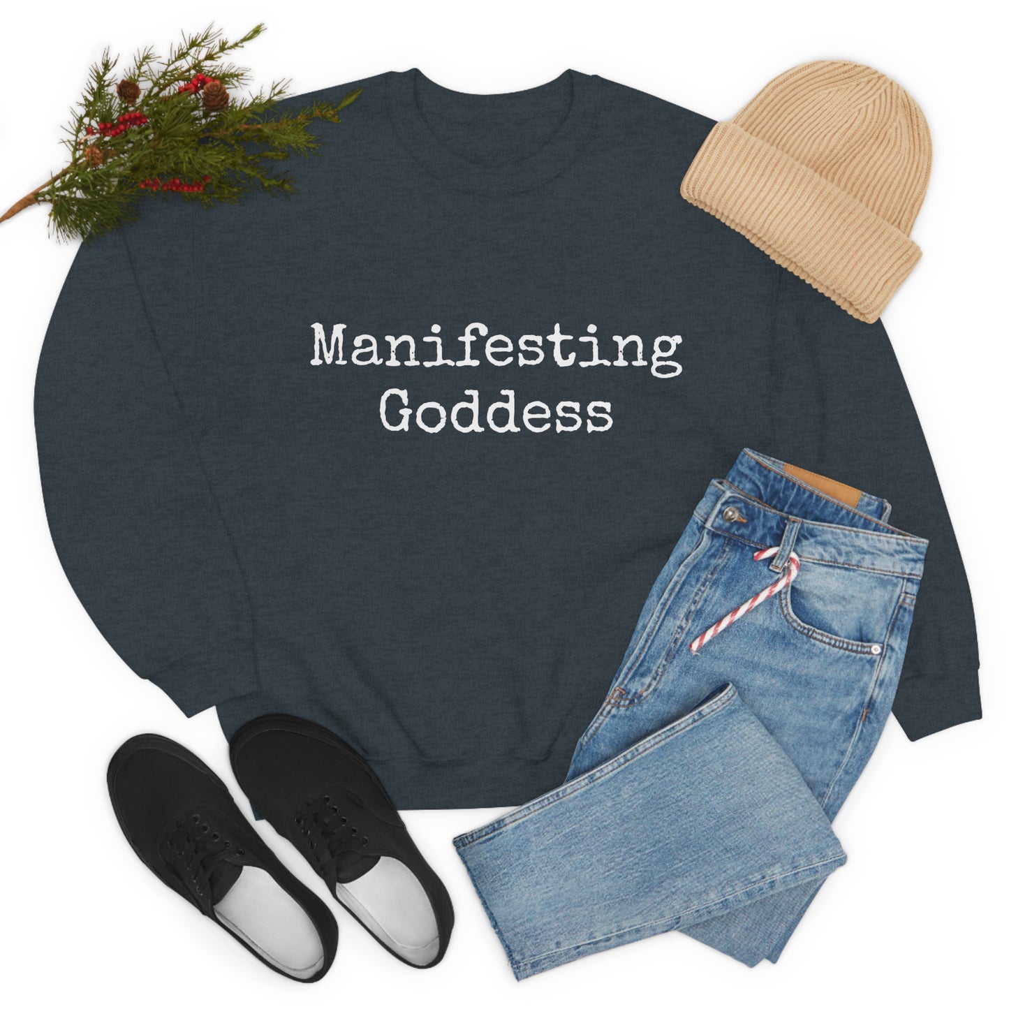 Manifesting Goddess - Heavy Blend Crewneck Sweatshirt - Inspirational Message, Novelty Sweatshirt, Gift Idea, Streetwear Sweatshirt Hoodie