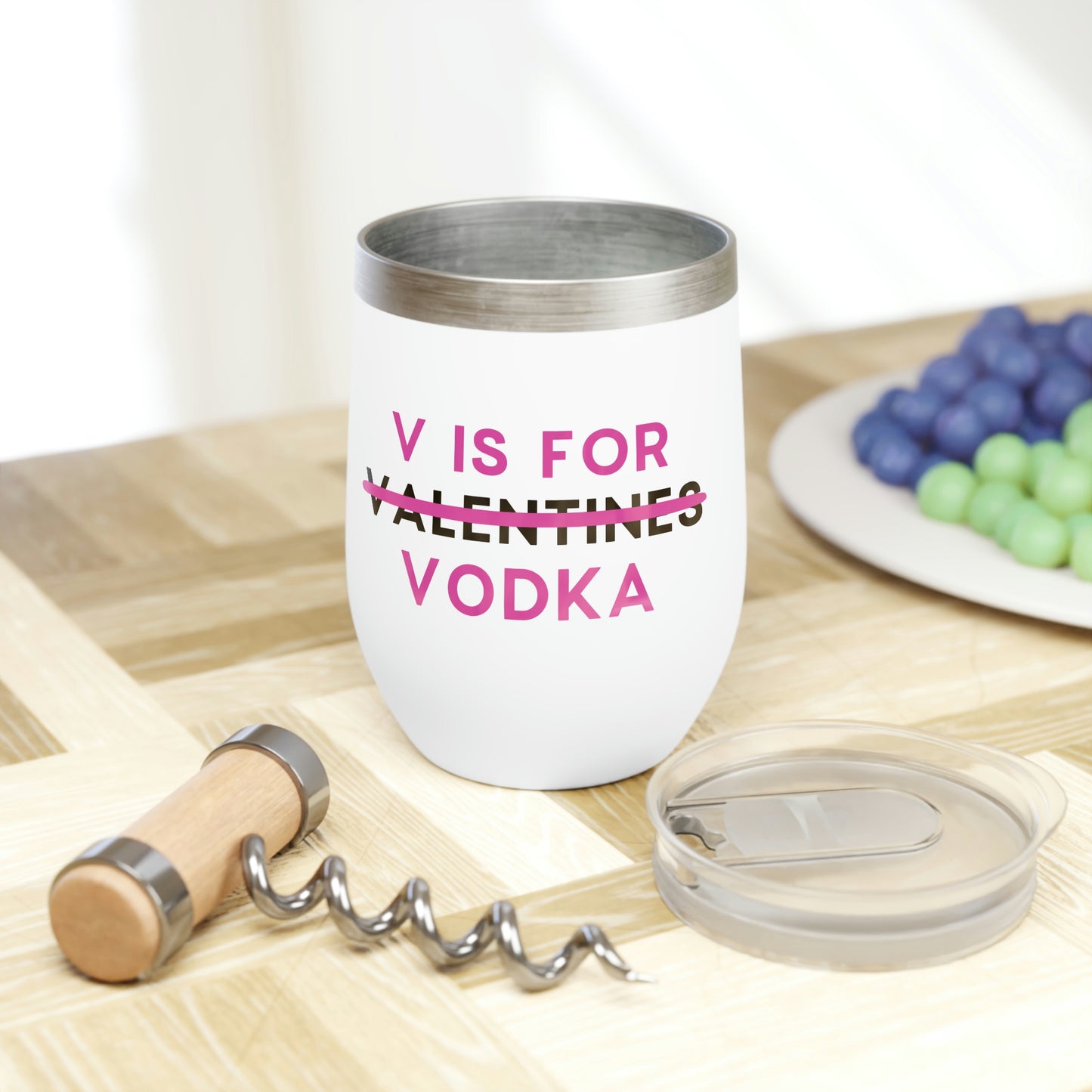 Valentines V Is For Vodka - 12oz Alcohol Tumbler, Vodka Tumbler Funny Birthday Gag Gift, Insulated Cup for Alcohol