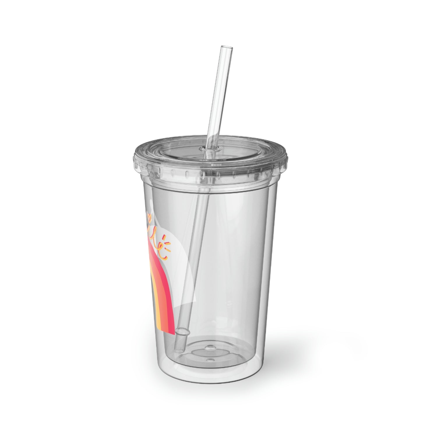 Smile - 16oz Acrylic Cup - Clear Plastic Tumbler with Straw, Reusable Travel Ice Coffee Mug, Double Wall Insulated Tumbler With Straw And Lid