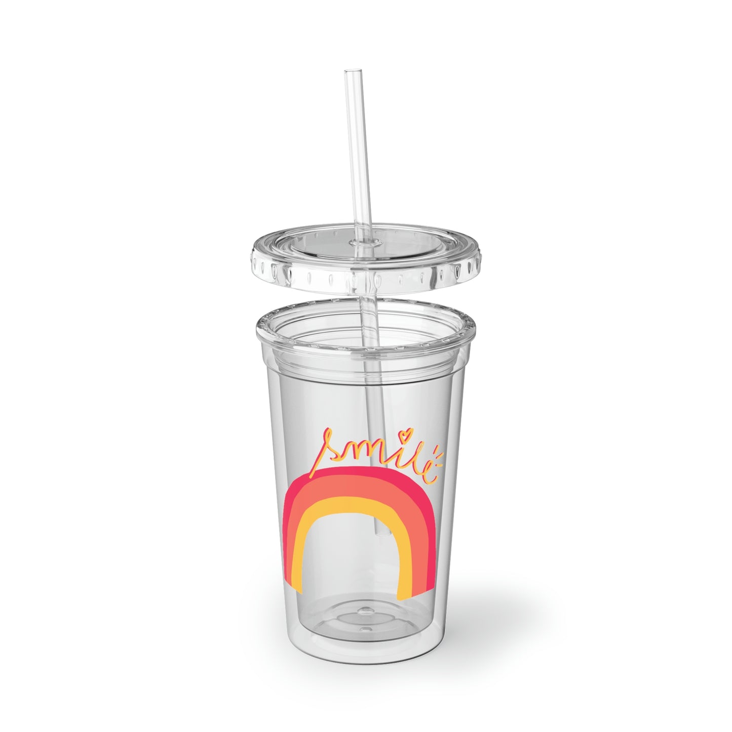 Smile - 16oz Acrylic Cup - Clear Plastic Tumbler with Straw, Reusable Travel Ice Coffee Mug, Double Wall Insulated Tumbler With Straw And Lid