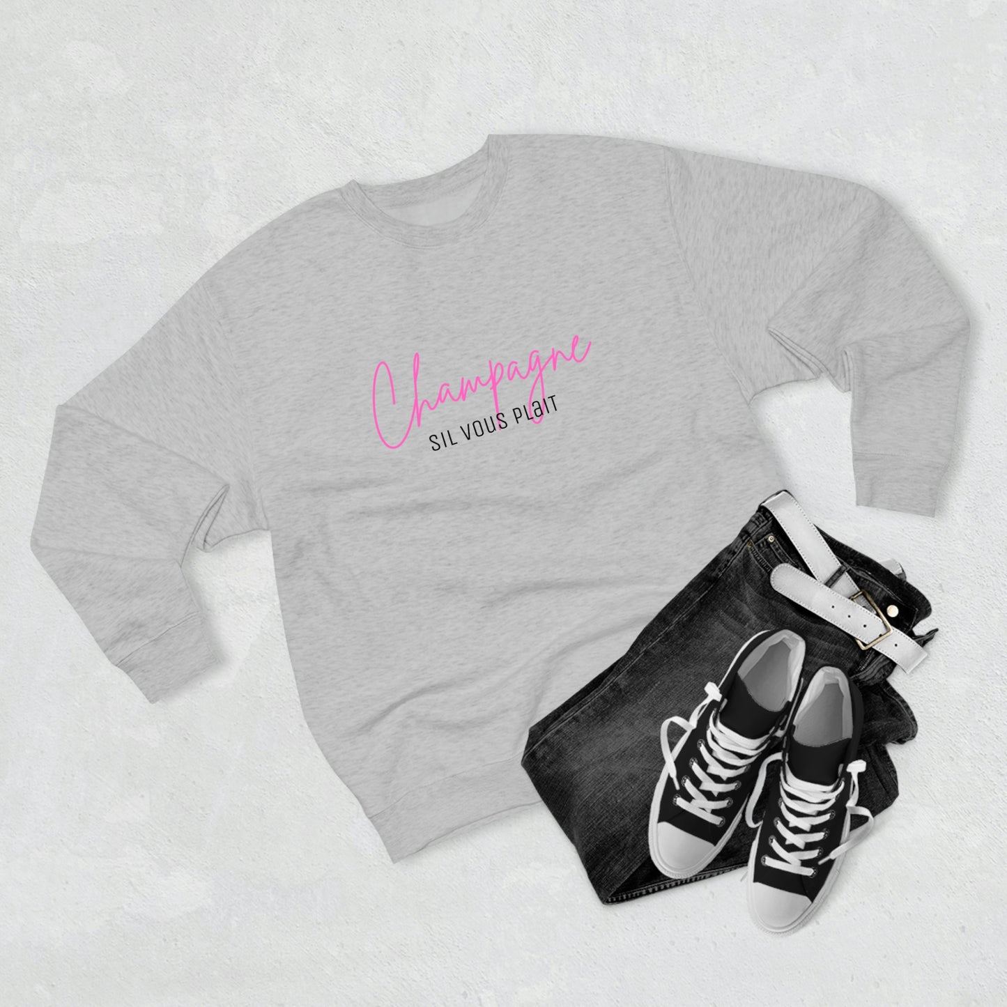 Champagne Sil Vous Plait - Premium Crewneck Sweatshirt - Novelty Gift for Champagne Lovers, Gift for Mom, Daughter