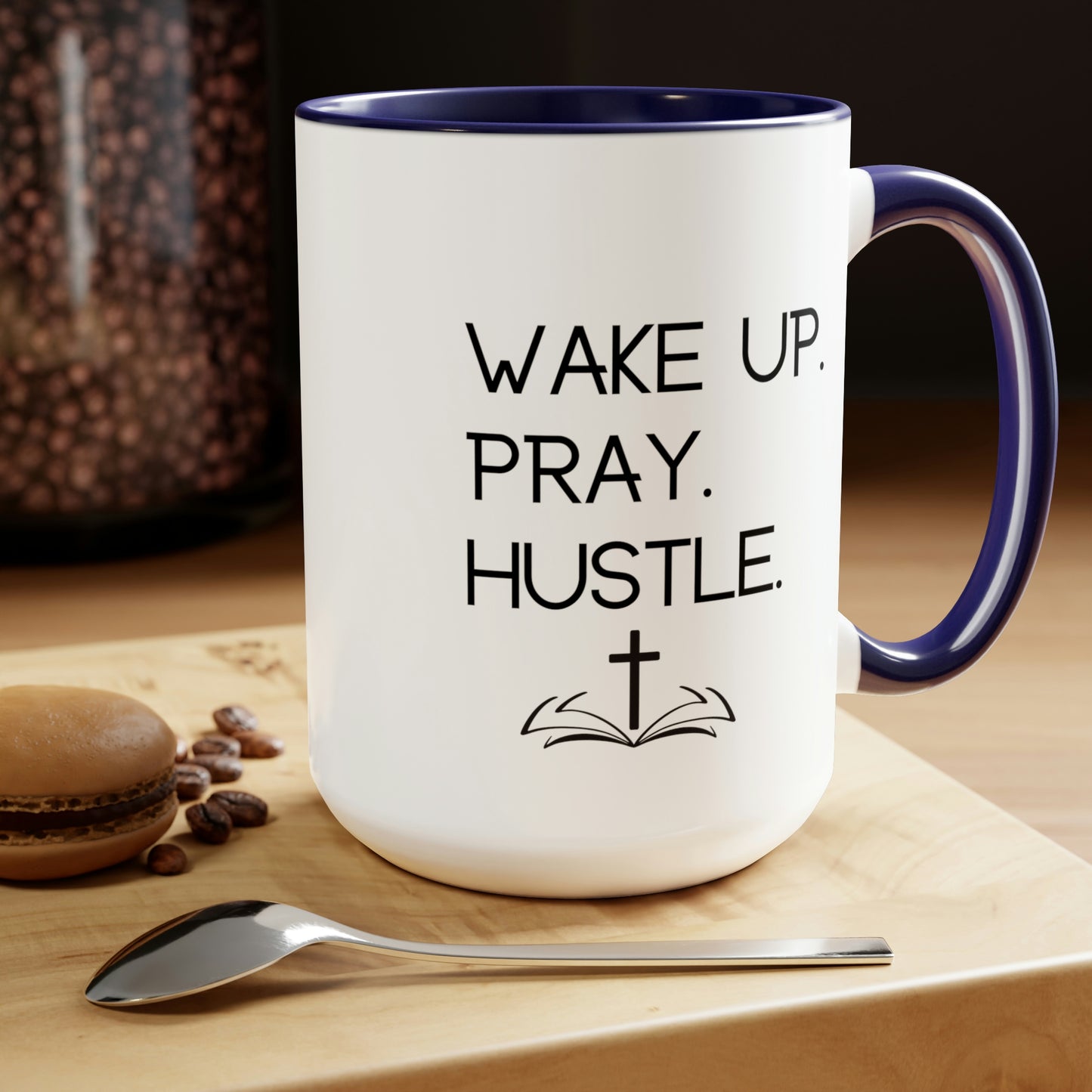 Wake Up Pray Hustle - 15oz Large Coffee Mugs - Inspirational Pink Coffee Mug, Gift for Women and Men, Gift for Spiritual or Religious Person