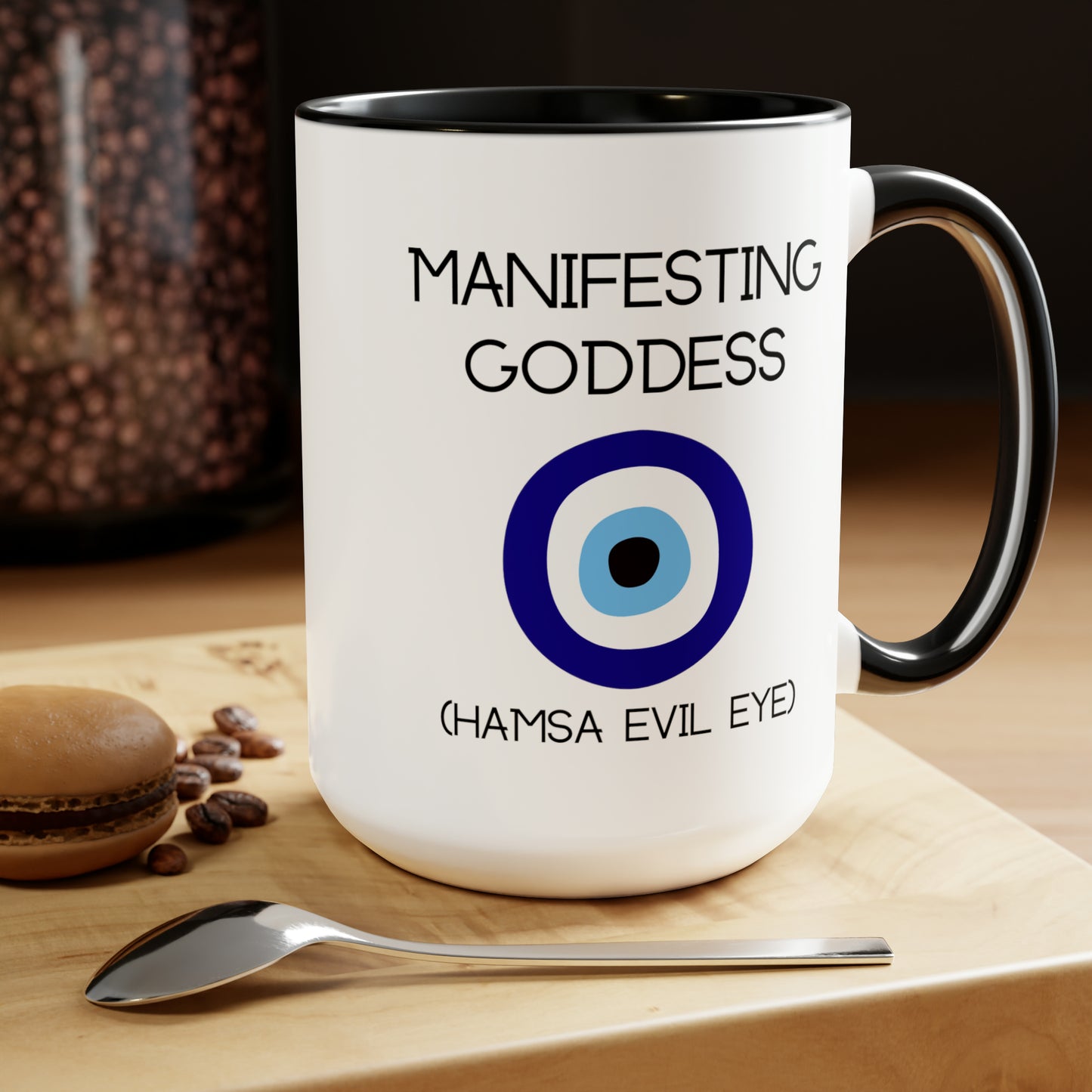 Hamsa Evil Eye Manifesting Goddess - 15oz Large Mugs - Spiritual Coffee Mug, Evil Eye Coffee Mug, Gift for Spiritual Friend, Novelty Coffee Mugs