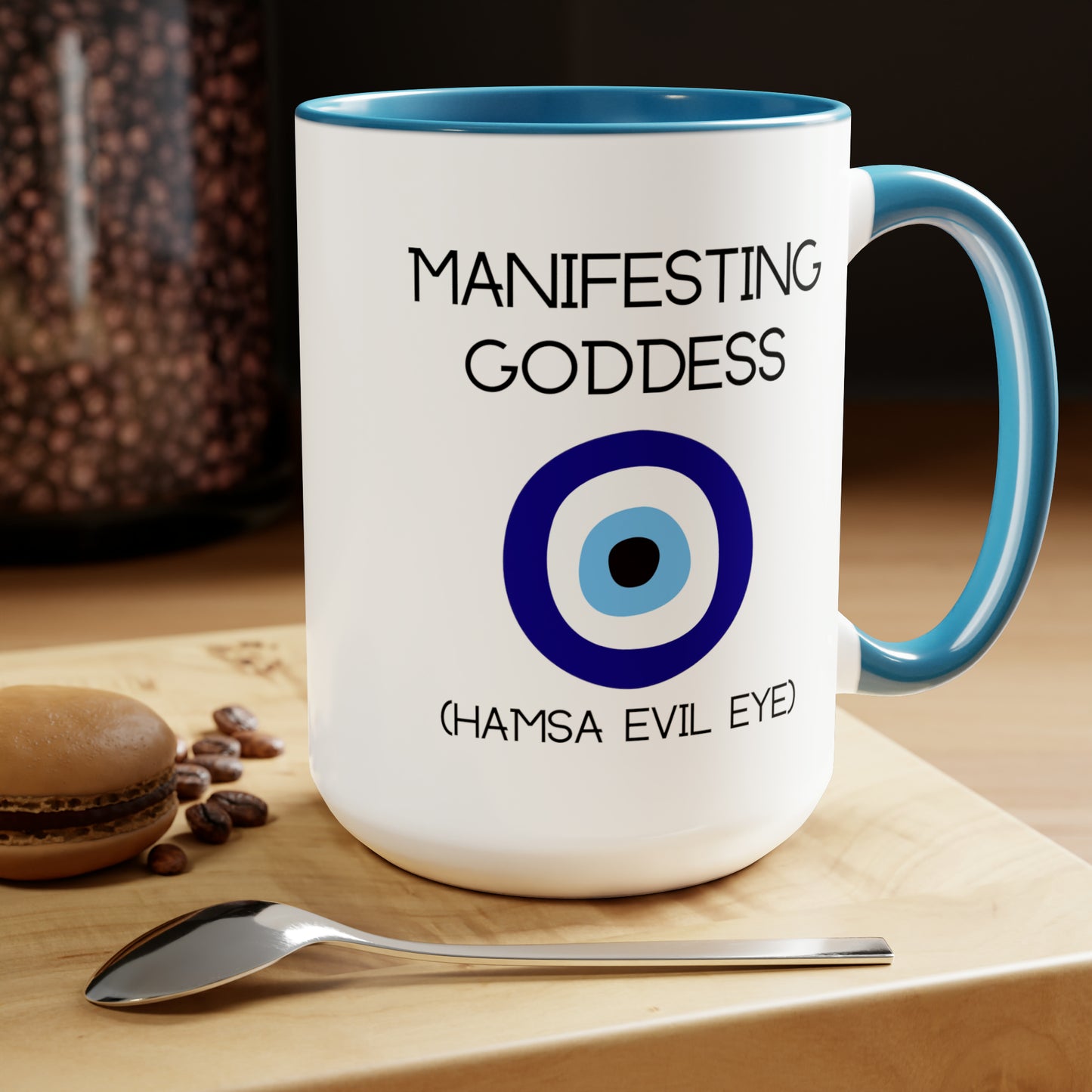 Hamsa Evil Eye Manifesting Goddess - 15oz Large Mugs - Spiritual Coffee Mug, Evil Eye Coffee Mug, Gift for Spiritual Friend, Novelty Coffee Mugs