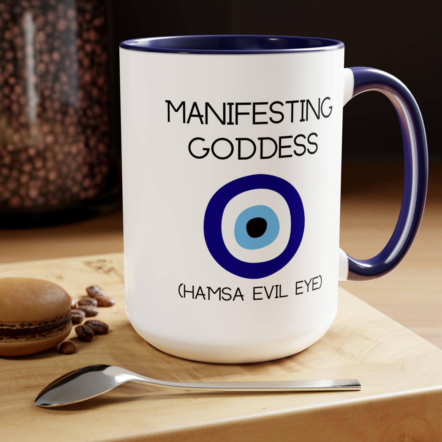 Hamsa Evil Eye Manifesting Goddess - 15oz Large Mugs - Spiritual Coffee Mug, Evil Eye Coffee Mug, Gift for Spiritual Friend, Novelty Coffee Mugs