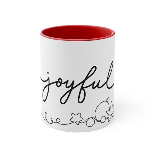 Joyful - 11oz Coffee Mug with handle - Christmas Ceramic Coffee Mug, Christmas Gifts - Festive Holiday Gift - Novelty Coffee Cup Lovers - Drink ware, Xmas Dining