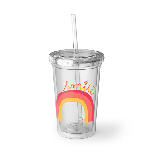 Smile - 16oz Acrylic Cup - Clear Plastic Tumbler with Straw, Reusable Travel Ice Coffee Mug, Double Wall Insulated Tumbler With Straw And Lid