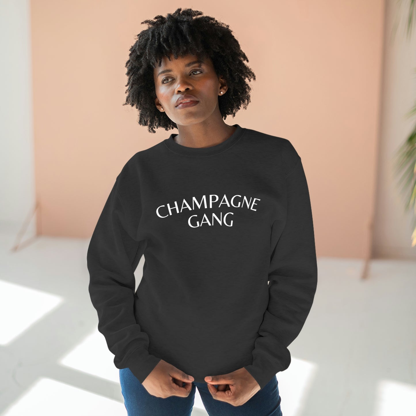 Champagne Gang - Premium Crew Neck Sweatshirt - (wht) Champagne Bubbly Lover, Novelty Sweatshirt, Gift for Champagne Lover