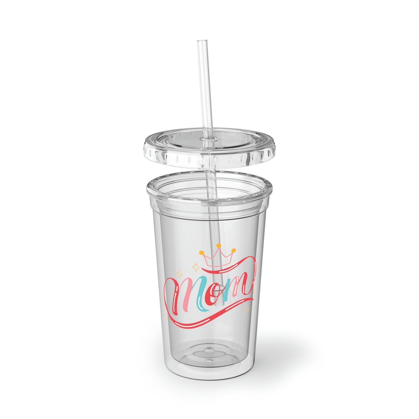 Mom - 16oz Acrylic Cup - Clear Plastic Tumbler with Straw, Double Wall Insulated Tumbler With Straw And Lid, Gift for Mom, Novelty Mother's Day Gift