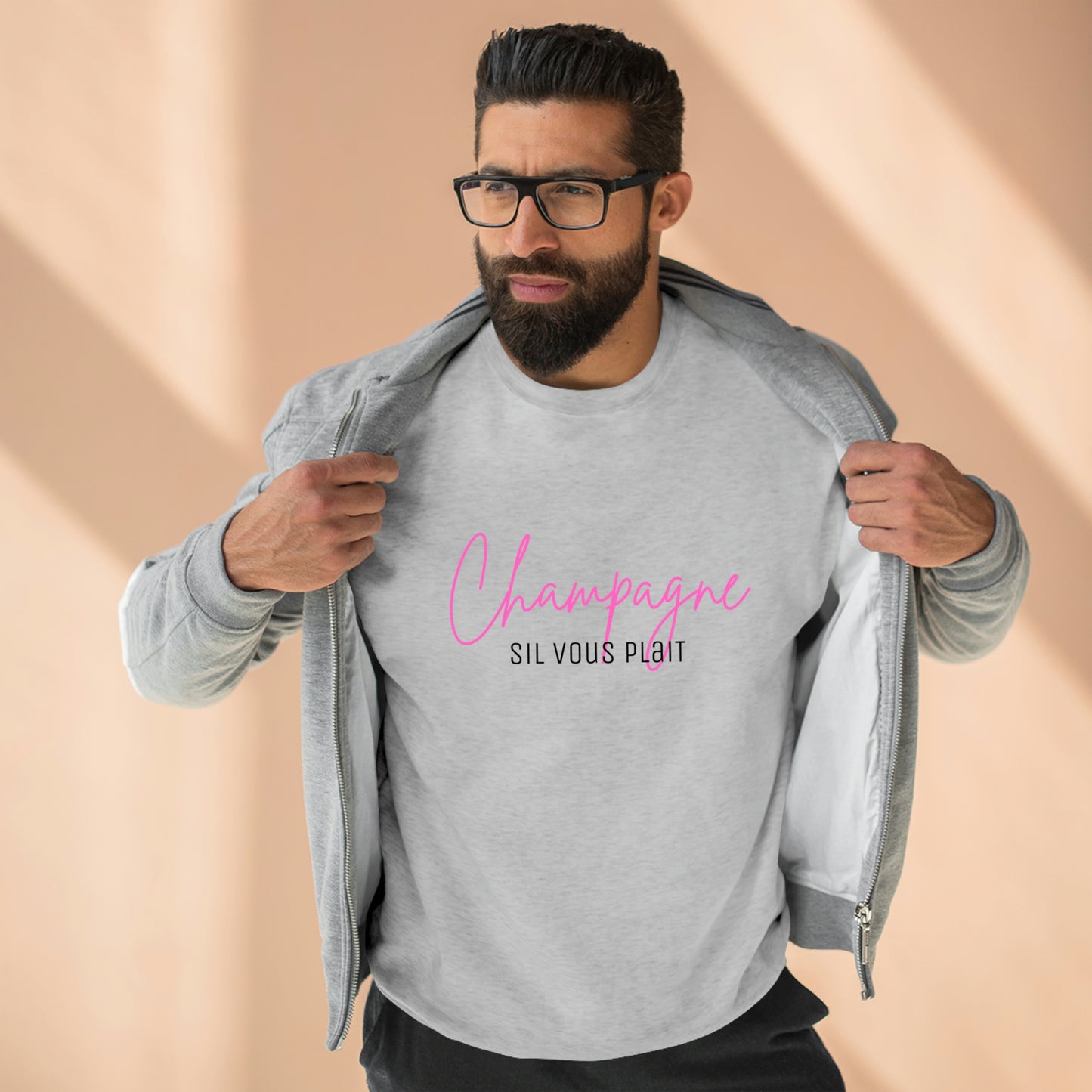 Champagne Sil Vous Plait - Premium Crewneck Sweatshirt - Novelty Gift for Champagne Lovers, Gift for Mom, Daughter