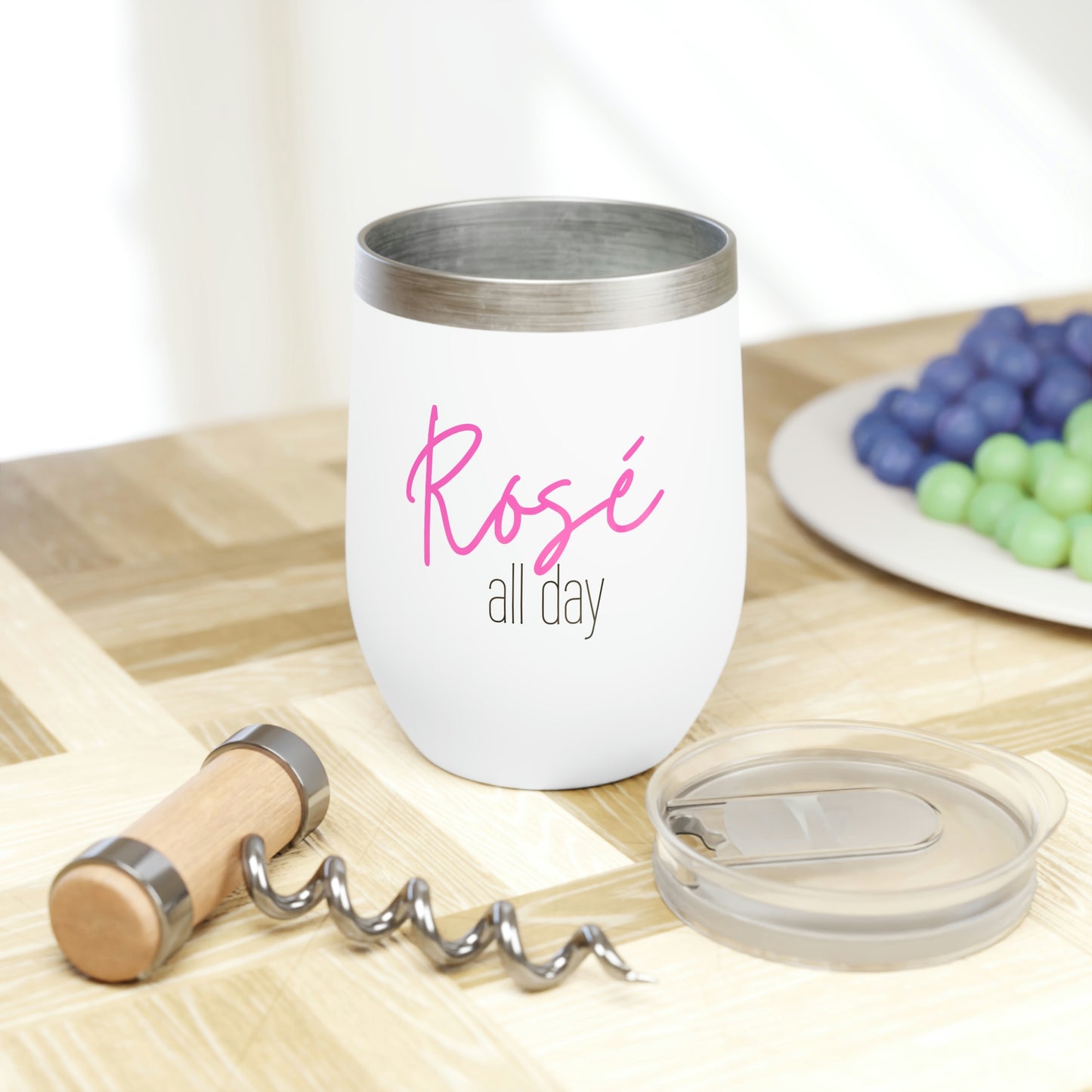 Rosé All Day - 12oz Wine Tumbler, Wine Tumbler Funny Birthday Gift for Mother, Wife, Insulated Cup for Alcohol