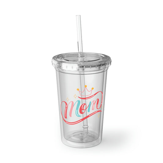 Mom - 16oz Acrylic Cup - Clear Plastic Tumbler with Straw, Double Wall Insulated Tumbler With Straw And Lid, Gift for Mom, Novelty Mother's Day Gift