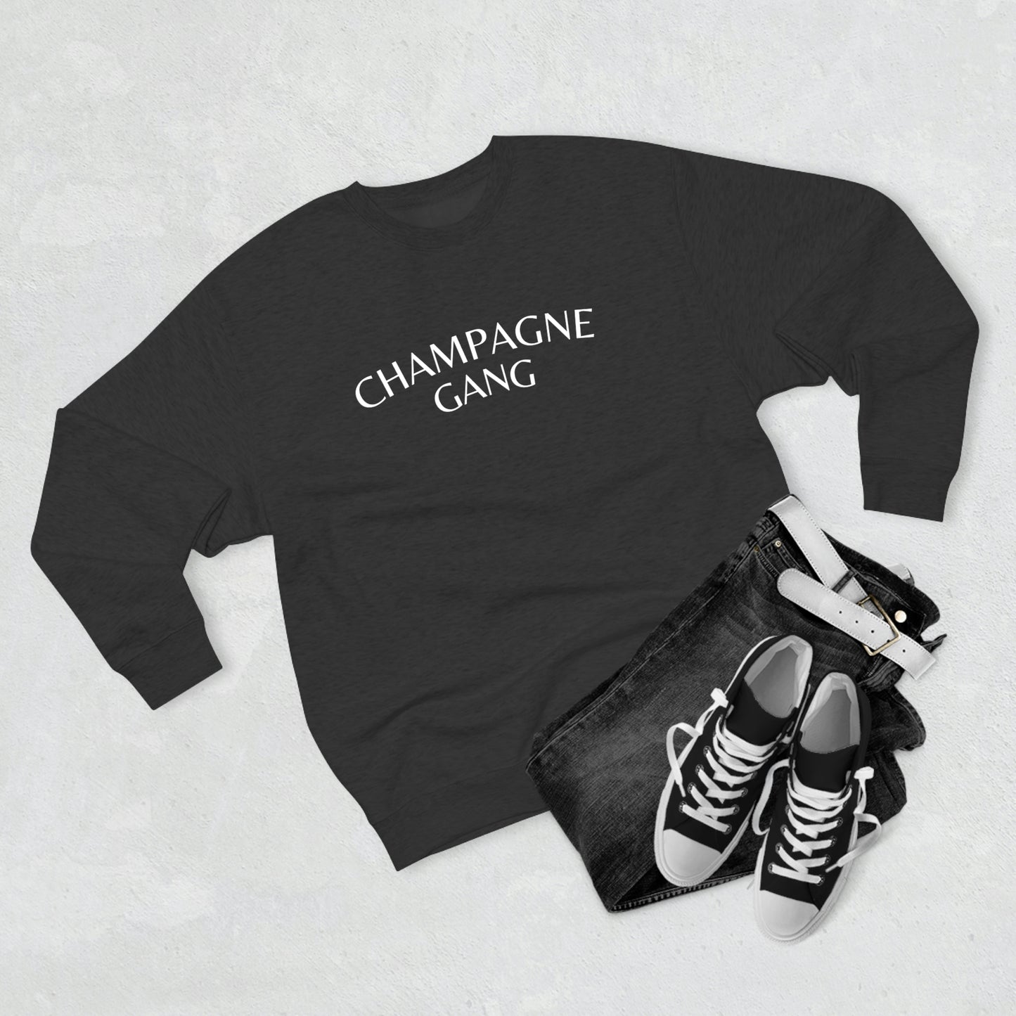 Champagne Gang - Premium Crew Neck Sweatshirt - (wht) Champagne Bubbly Lover, Novelty Sweatshirt, Gift for Champagne Lover