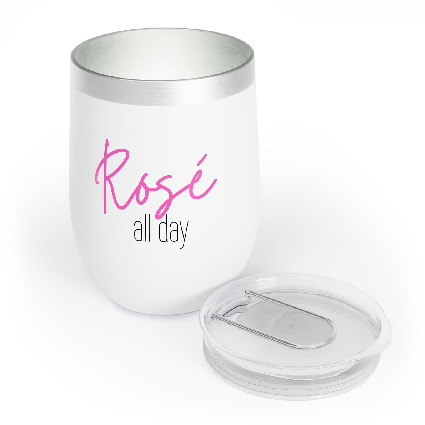 Rosé All Day - 12oz Wine Tumbler, Wine Tumbler Funny Birthday Gift for Mother, Wife, Insulated Cup for Alcohol