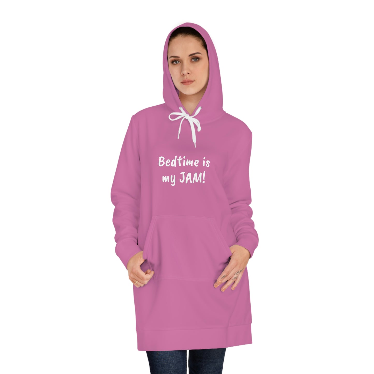 Bedtime is My Jam! (pink) - Women's Pajama Dress - Lazy One Oversized Hoodie Sweatshirt, Comfortable Sleepwear