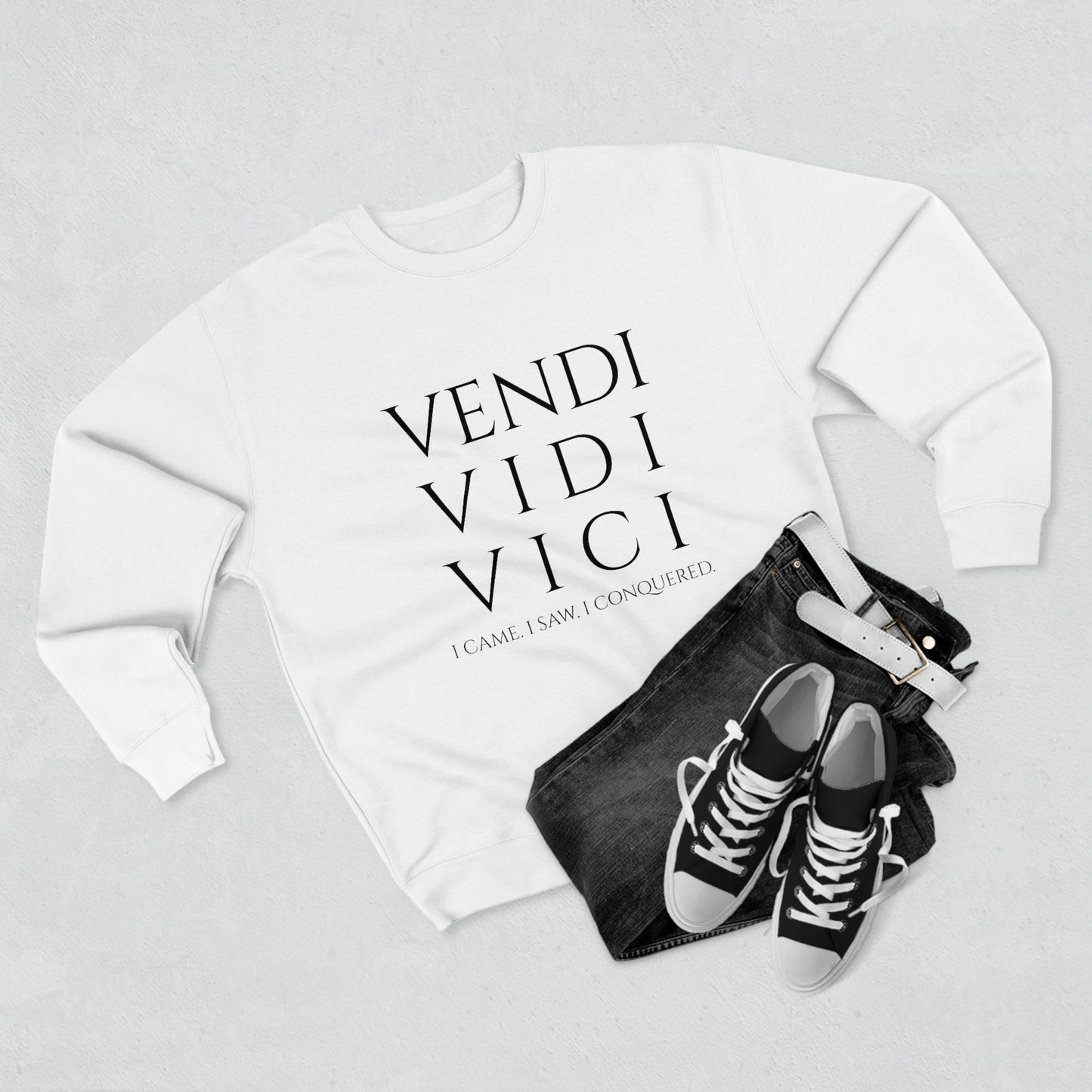 VENI VIDI VICI - Unisex Premium Crewneck Sweatshirt - Gift for Her or Him, Novelty Sweatshirt, Streetwear Sweatshirt