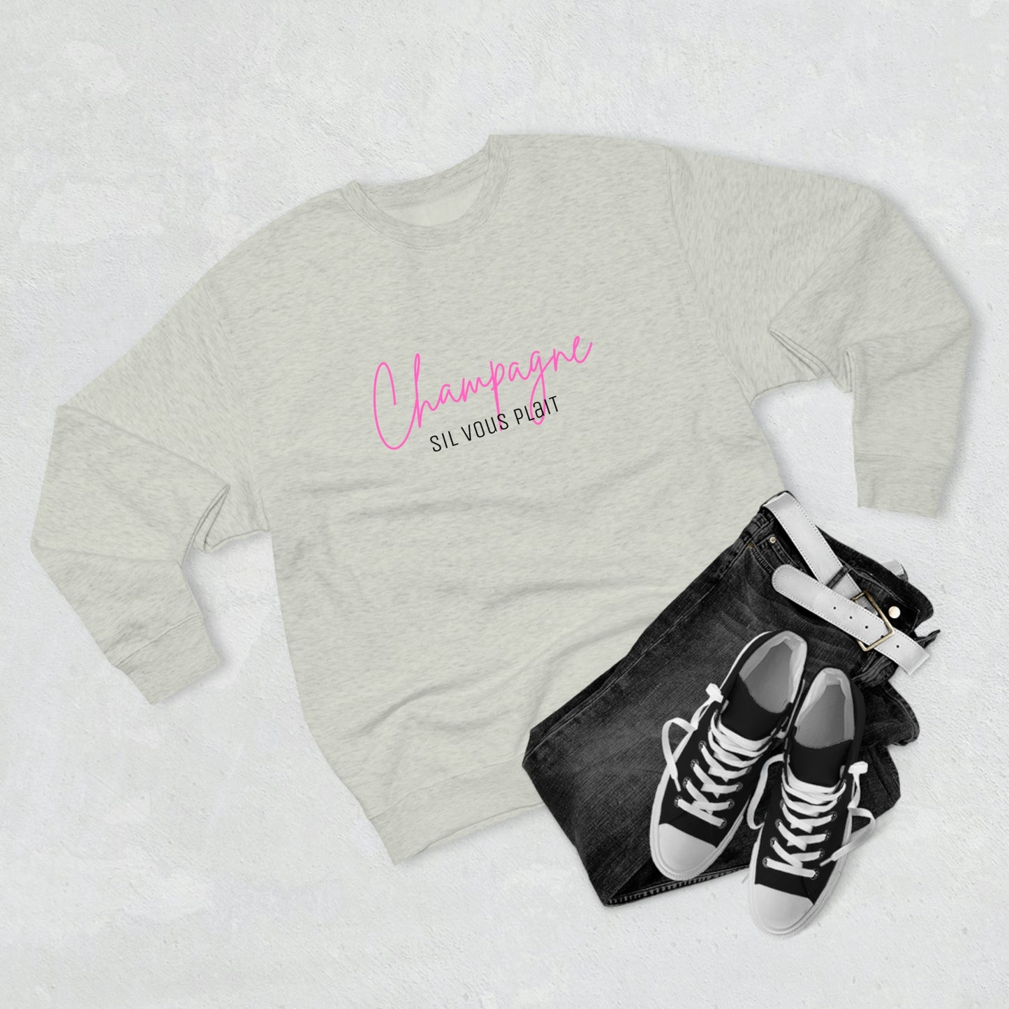 Champagne Sil Vous Plait - Premium Crewneck Sweatshirt - Novelty Gift for Champagne Lovers, Gift for Mom, Daughter