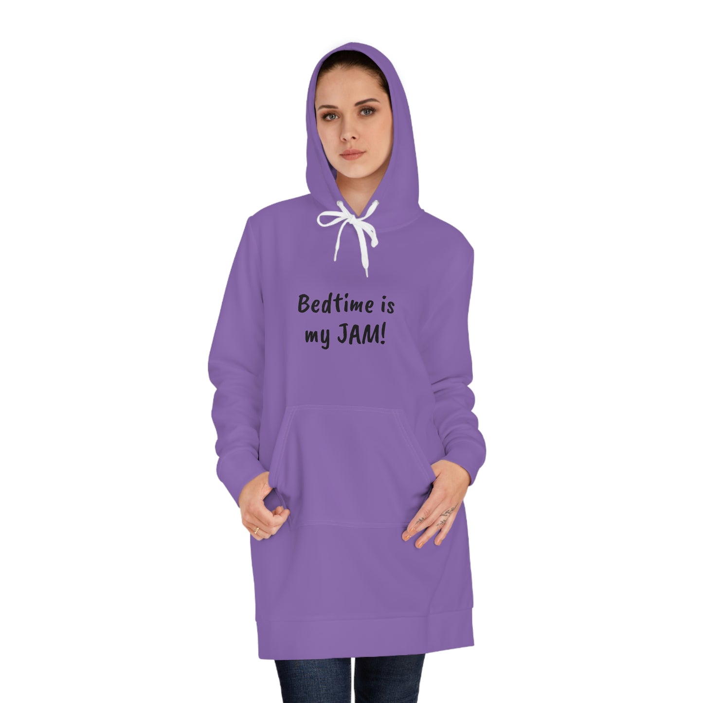 Bedtime is My Jam! (purple) - Women's Hoodie Dress - Pajama Hoodie Sweatshirt, Comfortable Sleepwear